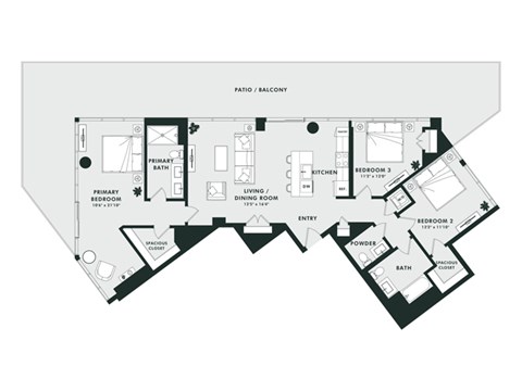 Floor plan for 3 beds, 2.5 baths, 1565 sqft